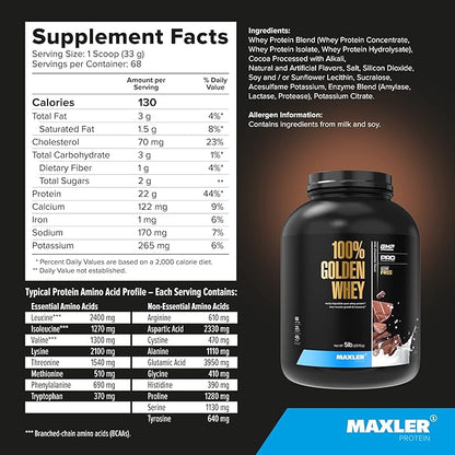 Maxler 100% Golden Whey Protein - 22g Protein per Serving - Premium Whey Protein Powder for Pre