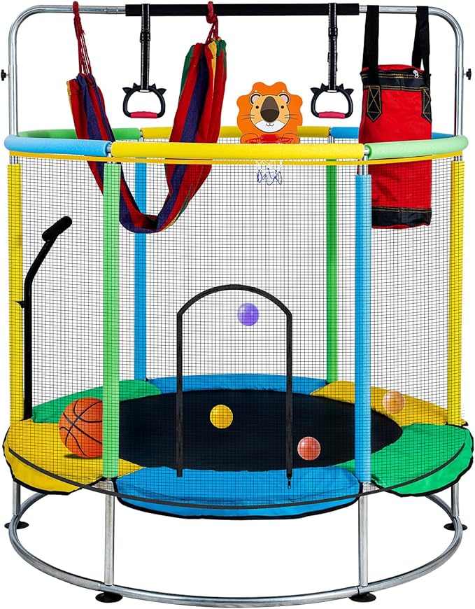 Trampoline for Kids with Anti-Rollover Round Bottom and Swing,55" Toddler Mini Trampoline for Kids