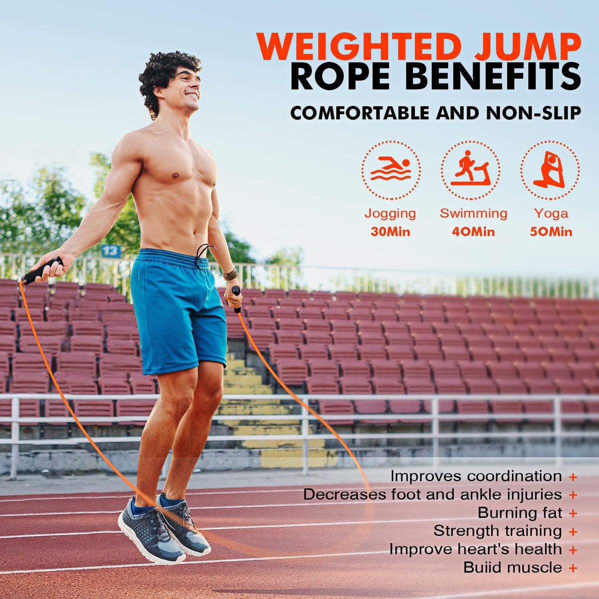 KUTIZE Jump Rope, Weighted Jump Rope for Men Women, Adjustable 1lb Heavy Skipping Ropes, Suitable