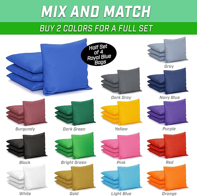 GoSports Classic Cornhole Bean Bags Set of 4-16 Colors Available - Regulation All Weather, Mix and