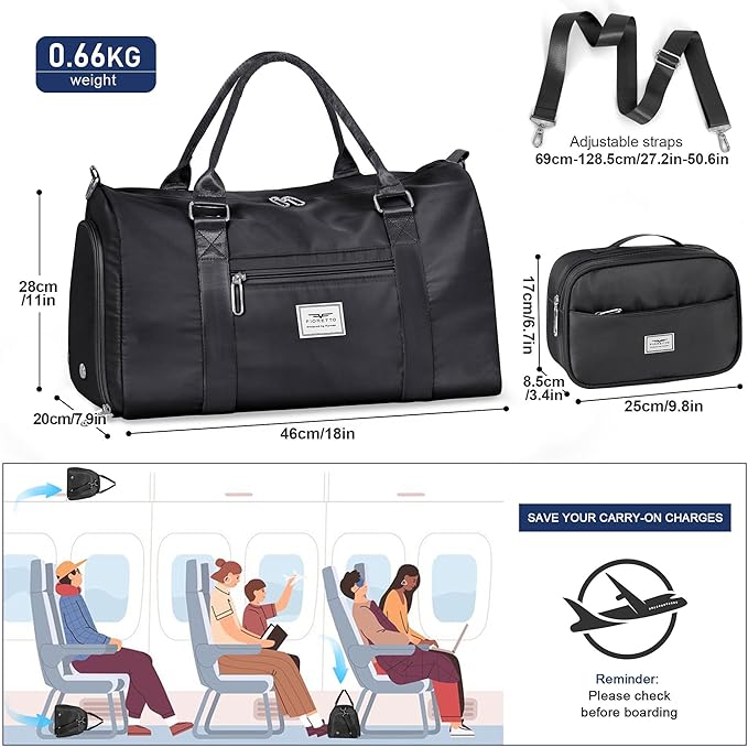FIORETTO Womens Gym Tote Duffle Bag with Toiletry Bag, Sports Duffel Overnight Hospital Workout