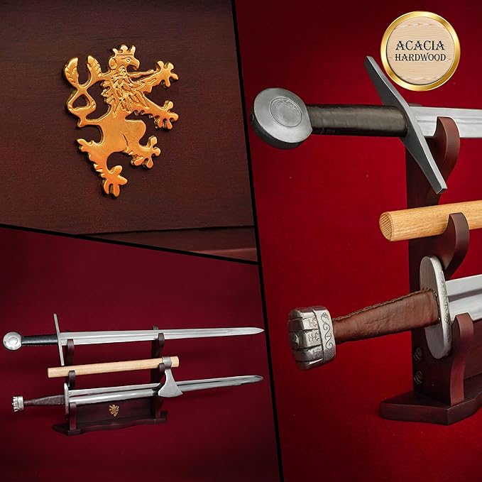 Mythrojan Medieval Sword Stand Solid Wood Horizontal Display Rack for Katana, Samurai, Gladiator