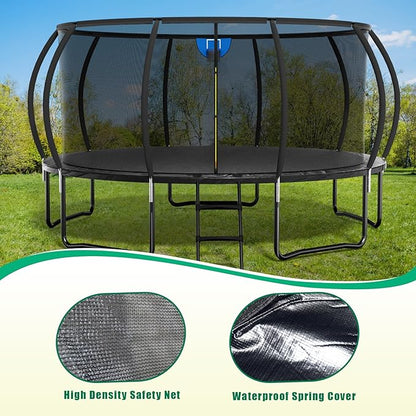 Trampoline 12FT 14FT 15FT 16FT for Kids/Adults - Outdoor Recreational with Enclosure Net Curved