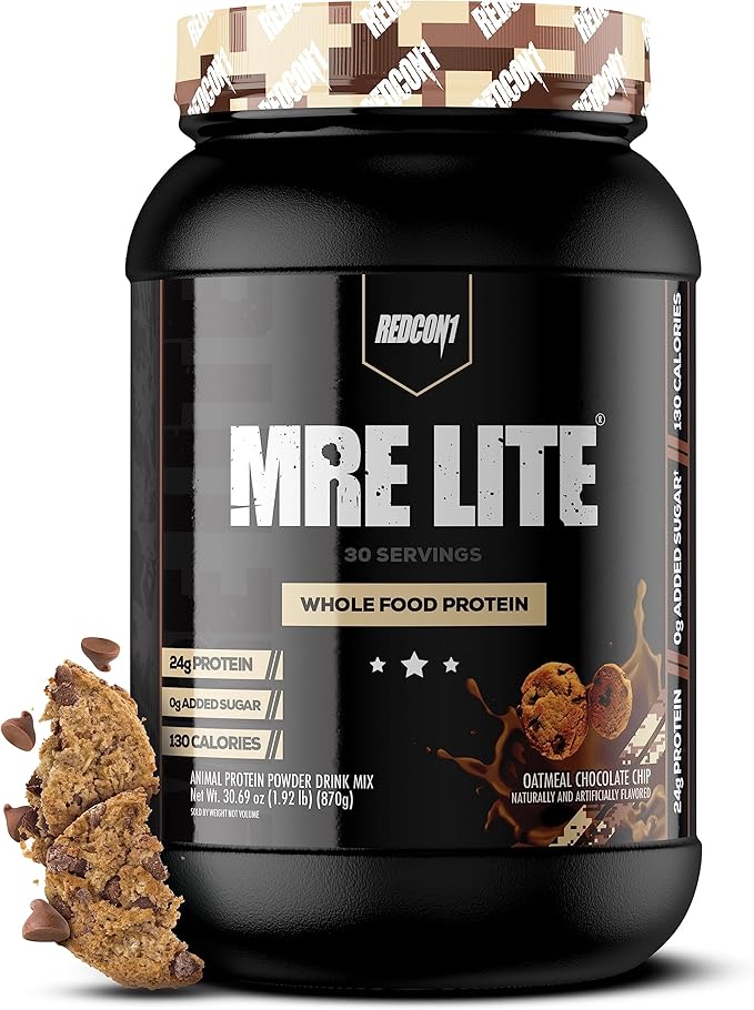 REDCON1 MRE Lite Whole Food Protein Powder, Oatmeal Chocolate Chip - Low Carb & Whey Free Meal