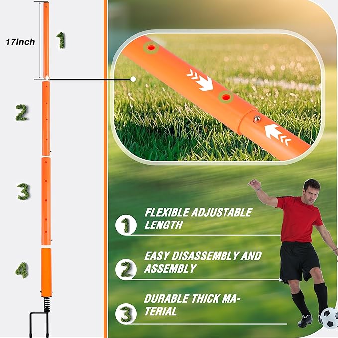 Hikeen Telescopic Length Soccer Poles Fixed & Collapsible Options Agility Training Hurdles and
