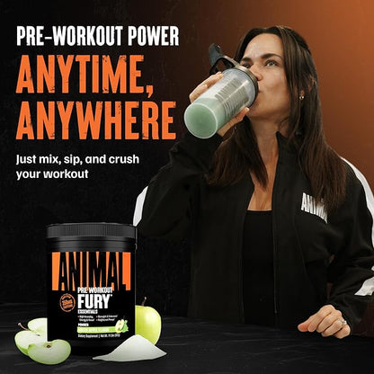 Animal Fury Pre Workout Powder - Green Apple, 350mg Caffeine, BCAA Amino Acids, 2g Beta Alanine