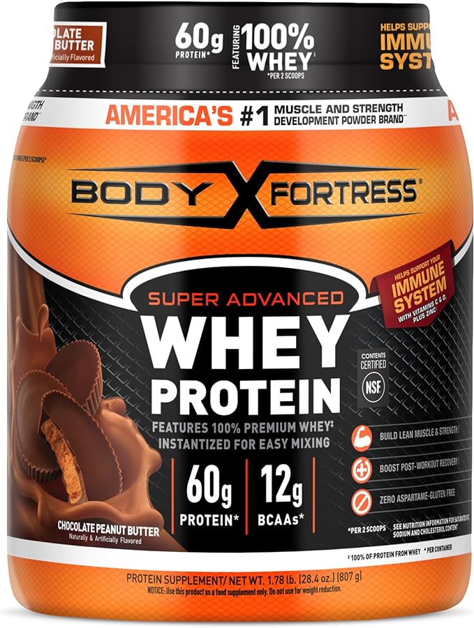 Body Fortress 100% Whey, Premium Protein Powder, Chocolate Peanut Butter, 1.78lbs (Packaging May