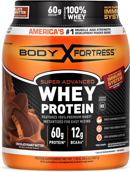 Body Fortress 100% Whey, Premium Protein Powder, Chocolate Peanut Butter, 1.78lbs (Packaging May