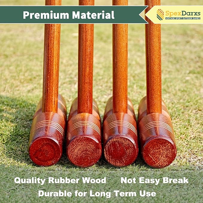 35’’ Deluxe Croquet Set, Six Player Croquette Game with Premium Wooden Mallets, Colored Balls