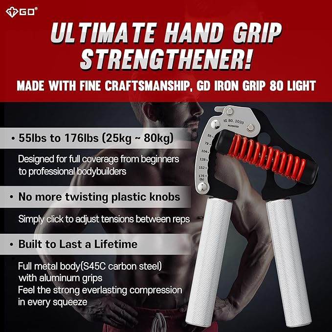 GD IRON GRIP Grip Strength Trainer Adjustable Hand Gripper Strengthener Hand Grip Exerciser Wrist