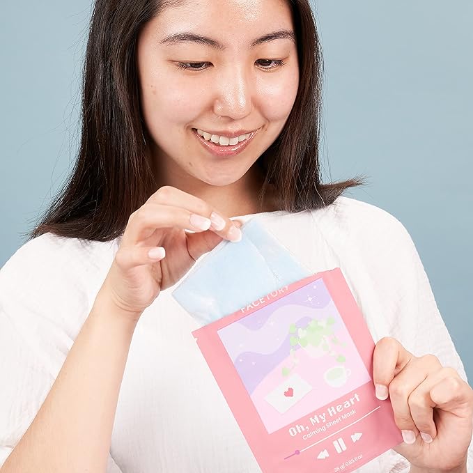 FACETORY K Beauty Face Mask Skin Care - CALMING Sheet Mask for ACNE-PRONE Skin with Heartleaf
