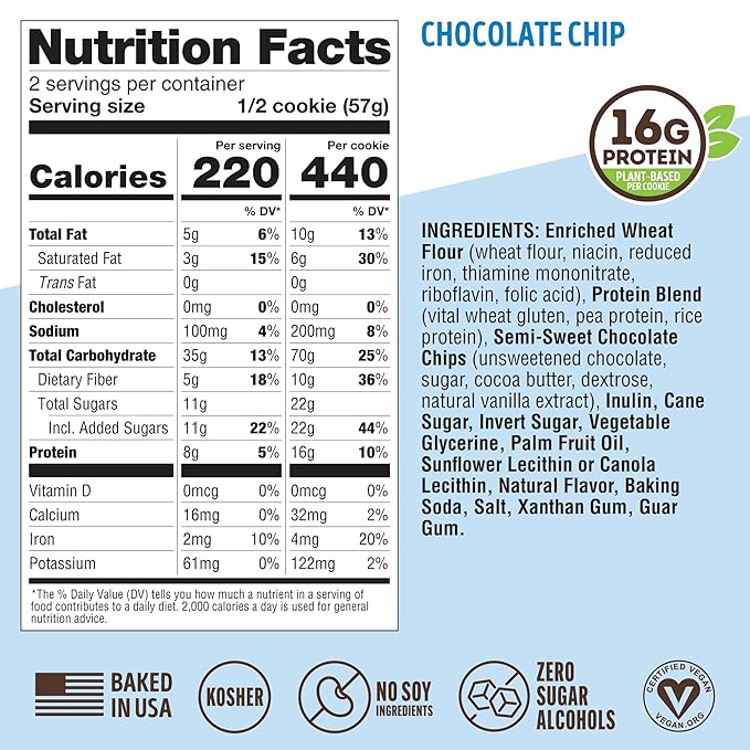 Lenny & Larry's The Complete Cookie, Chocolate Chip, Soft Baked, 16g Plant Protein, Vegan, Non-GMO