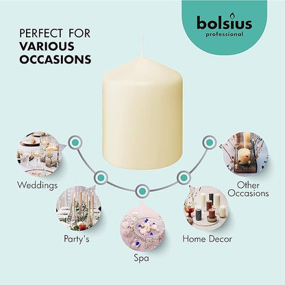 BOLSIUS 6 Ivory Pillar Candles Bulk - 3x4 Inches Candle Set - 40+ Hours Clean Burning - No Palm Oil