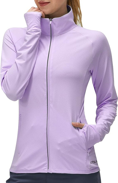 Women's UPF 50+ UV Sun Protection Clothing Long Sleeve Athletic Hiking Shirts Lightweight SPF Zip