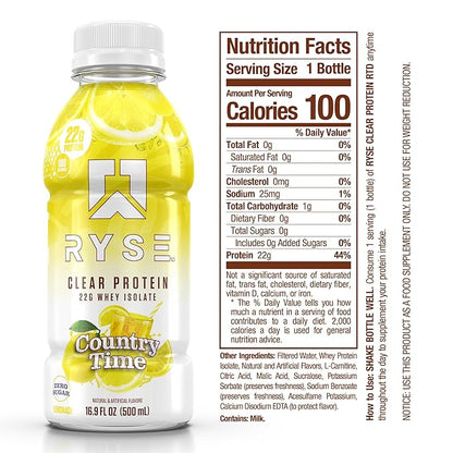 RYSE Clear Protein Shake - Country Time Lemonade - 100 Calories, 22g Whey Isolate Protein