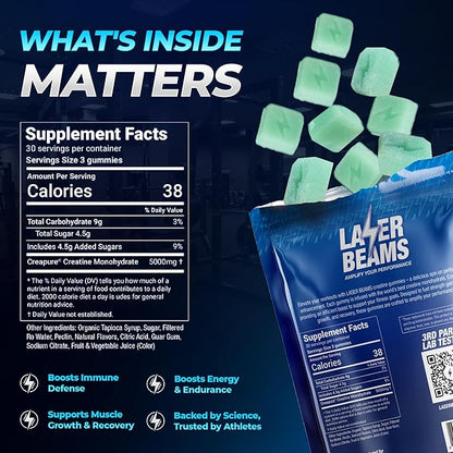 Creatine Monohydrate Gummies for Women & Men- 5g Creapure Creatine per Serving - Vegan, Blue