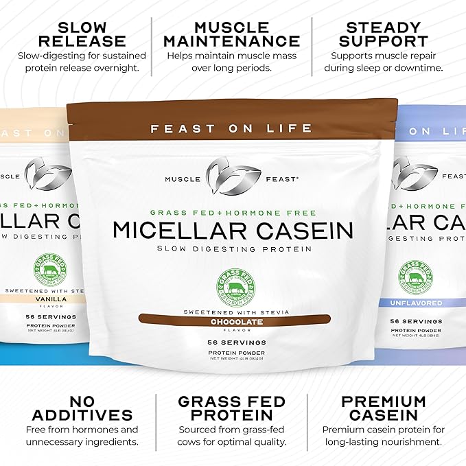 Muscle Feast Grass Fed Micellar Casein Protein Powder, Pasture Raised & Hormone Free, Slow