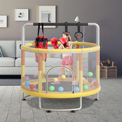 55" Small Trampoline for Kids, Telawah Indoor Outdoor with with Enclosure Net, Safety Enclosure