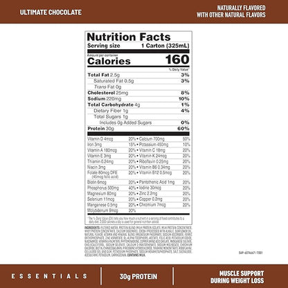 SlimFast Essentials 30g Protein Shake Chocolate, Protein Shakes Ready to Drink, Muscle Support, 1g