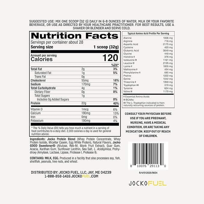 Jocko Fuel Mölk Whey Protein Powder 22g Low Sugar Monk Fruit Blend - Muscle Recovery & Growth