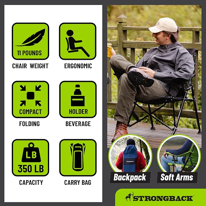 STRONGBACK Camping Chair XL Guru Heavy Duty Camping Chairs with Lumbar Support, Backpack Folding
