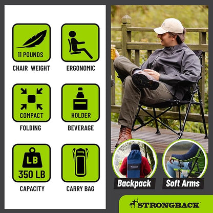 STRONGBACK Camping Chair XL Guru Heavy Duty Camping Chairs with Lumbar Support, Backpack Folding