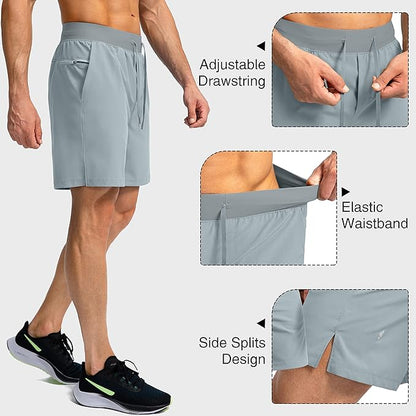 Men's Running Shorts with Zipper Pockets 9 Inch/ 7 Inch / 5 Inch Lightweight Quick Dry Gym Workout