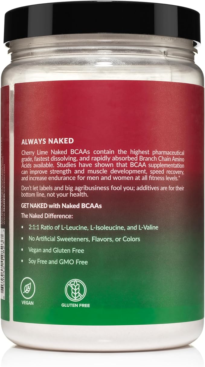 NAKED Cherry Lime BCAAs Amino Acids Powder, 100% Pure 2:1:1 Formula, Vegan Branched Chain Amino