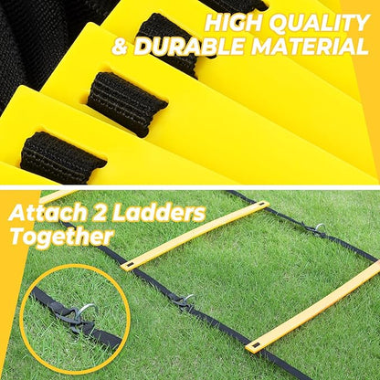 GHB Pro Agility Ladder Soccer Kick Trainer Set 20ft 12 Rung 10 Cones and 4 Stakes Speed Agility