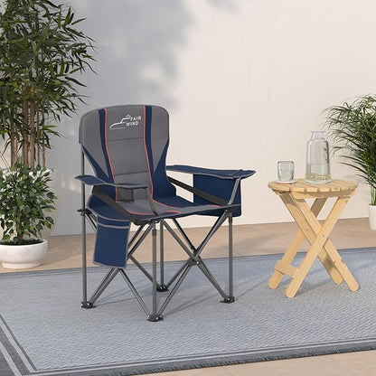 FAIR WIND Oversized Fully Padded Camping Chair with Lumbar Support, Heavy Duty Quad Fold Arm Chair