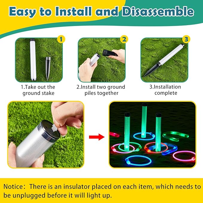 Liliful 20 Pcs Ring Toss Glow in Dark Games Valentines Outdoor Ring Toss Games with LED Yard Ring