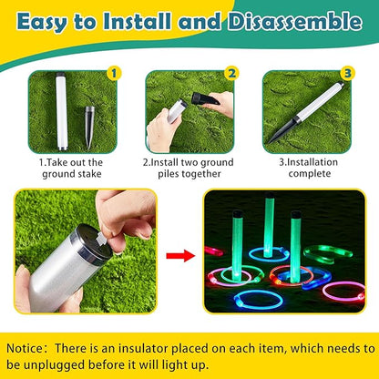Liliful 20 Pcs Ring Toss Glow in Dark Games Valentines Outdoor Ring Toss Games with LED Yard Ring