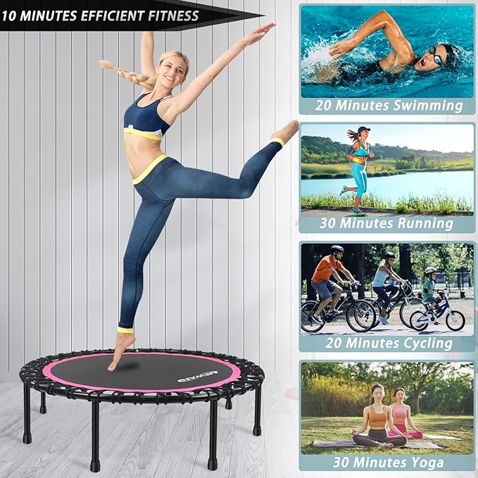 Newan 40"-48" Silent Mini Trampoline Fitness Trampoline Bungee Rebounder Jumping Cardio Trainer
