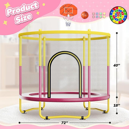 6FT Indoor Trampoline for Kids Ages 1-8, 72" Mini Toddler Indoor & Outdoor Trampoline with Safety