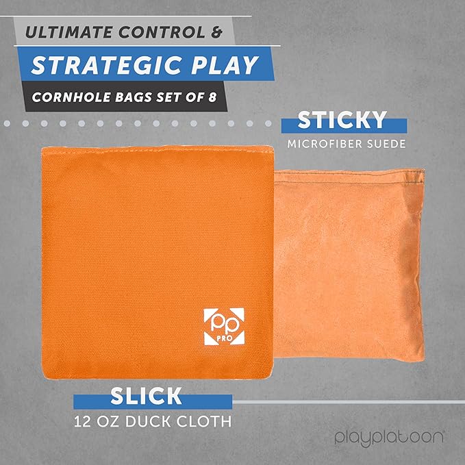 Professional Cornhole Bags - Set of 8 Regulation All Weather Double Sided - Sticky Side/Slick Side