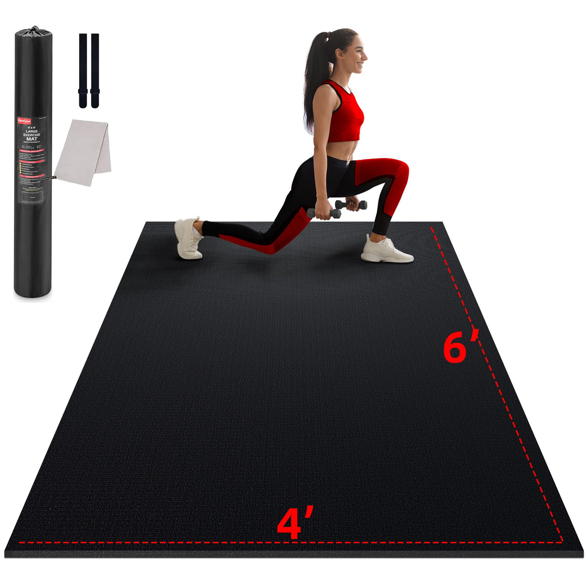 GymCope Large Exercise Mat for Home Workouts, 12x6/10x6/9x6/8x6/7x5/6x4 ft