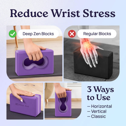 Deep-Zen® Yoga Blocks Wrist Support; Yoga Blocks 2 Pack with Knee Pads and Strap to Put Less Weight