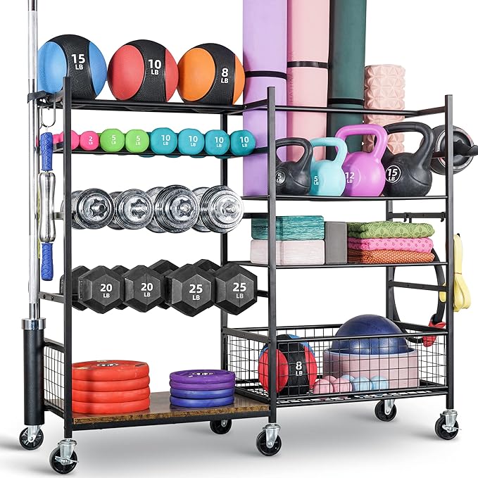 PLKOW Dumbbell Rack, Weight Rack for Dumbbells, Home Gym Storage for Dumbbells Kettlebells Yoga Mat