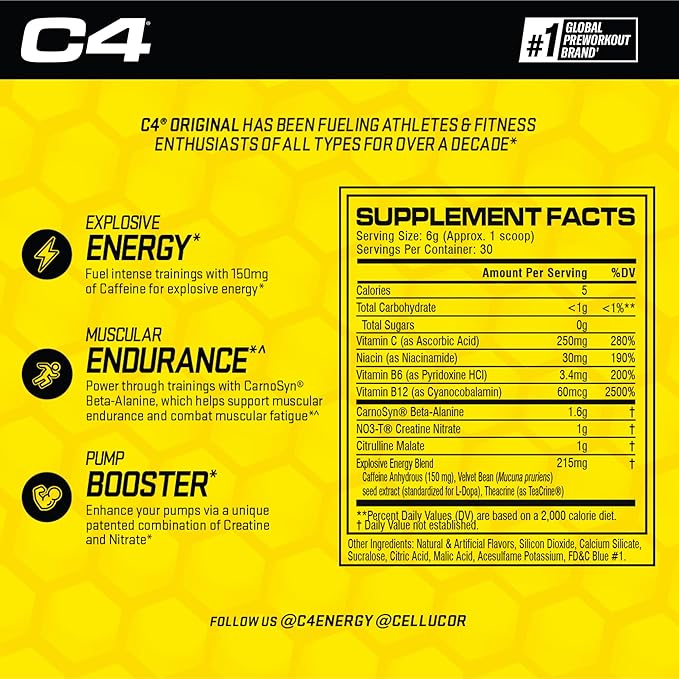 Cellucor C4 Original Pre Workout Powder ICY Blue Razz | Vitamin C for Immune Support | Sugar Free