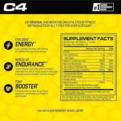 Cellucor C4 Original Pre Workout Powder ICY Blue Razz | Vitamin C for Immune Support | Sugar Free