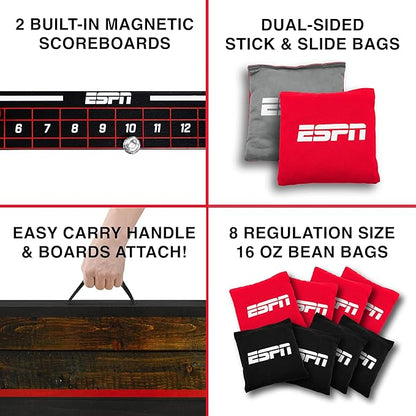 ESPN Cornhole Board Set Includes Bean Bags and Travel Case, Ideal for Kids Games, Family Games, and