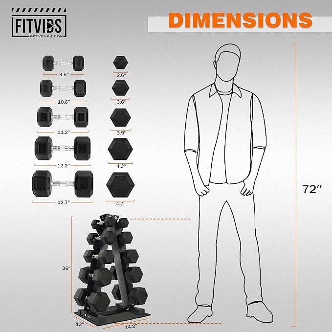 Rubber Coated Hex Dumbbell Weight Sets and Storage Rack, 100LB Set or 150LB Set, 5-20 lbs Pairs or