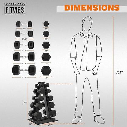 Rubber Coated Hex Dumbbell Weight Sets and Storage Rack, 100LB Set or 150LB Set, 5-20 lbs Pairs or