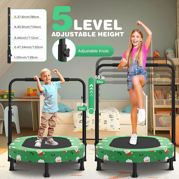 ANCHEER 56" Double Mini Trampoline for Kids, Mini Rebounder with 5-Level Adjustable Handle