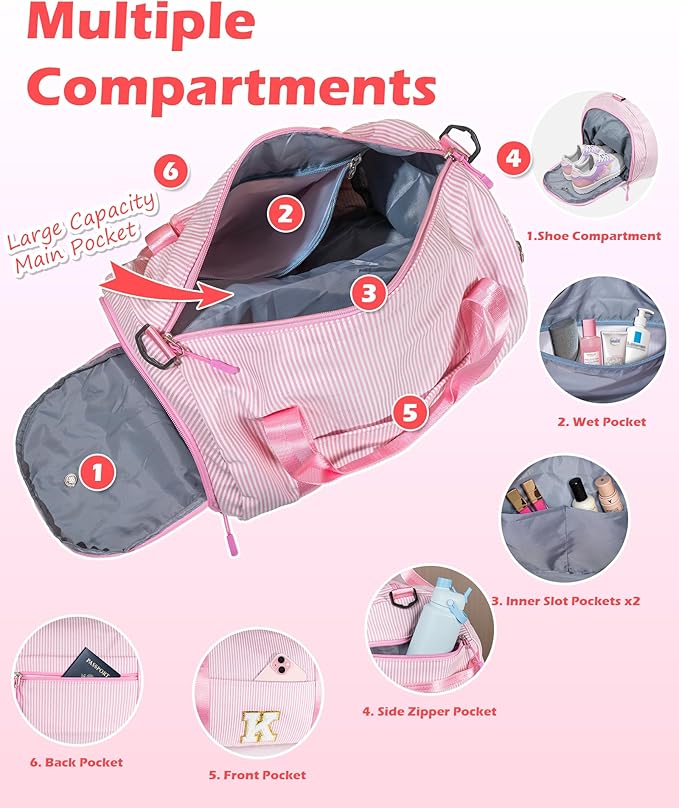 Ballet Gifts for Little Girls, Girl Gym Bag, Kids Initial Overnight Duffel Bags with Shoe