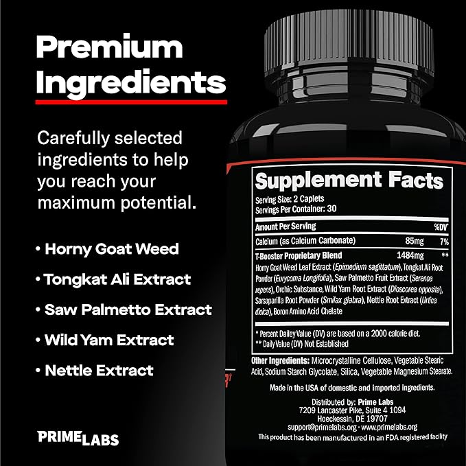 Prime Labs Testosterone Supplement for Men (2-Pack) - Stamina, Endurance, Energy, & Strength