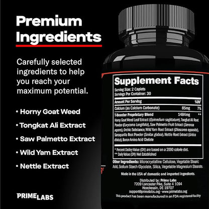 Prime Labs Testosterone Supplement for Men (2-Pack) - Stamina, Endurance, Energy, & Strength