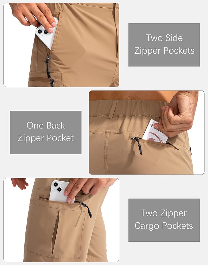 Pudolla Men's Hiking Cargo Shorts 9" Lightweight Outdoor Work Shorts for Men Travel Golf Camping