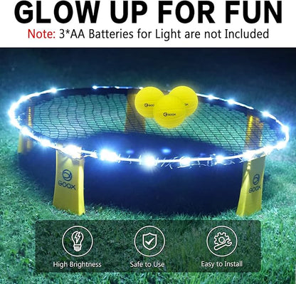 GOOX Outdoor Beach Ball Games with Carrying Bag, 3 Balls, Net and Strip Light (ONLY for Light Up