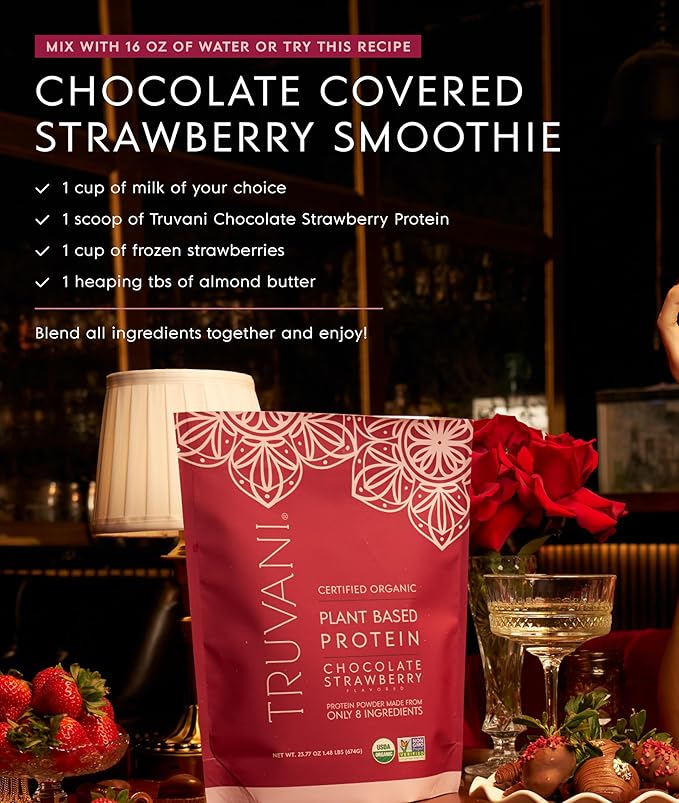 Truvani Vegan Pea Protein Powder | Chocolate Strawberry | 20g Organic Plant Based Protein | 20